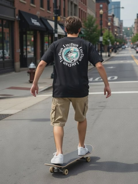 CAMISETA M/C OVERSIZE NEGRA SKATER REF.25003